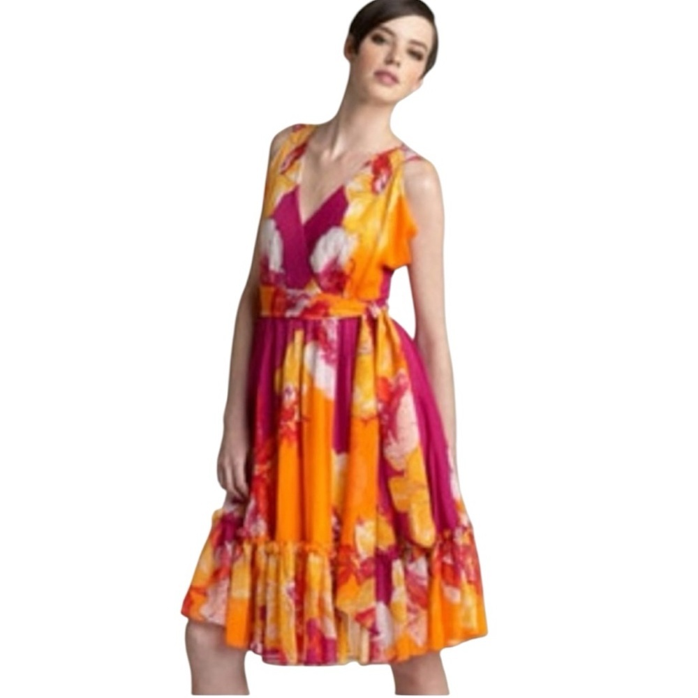 Diane von Furstenberg Rewa 100% Silk Pink & Orange Floral Wrap Dress Size 4